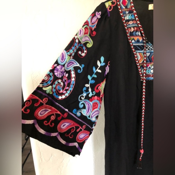 Cyn Cynthia Mehra|Boho floral embroidered black flowy dress with tassels•NWOT - Picture 9 of 15